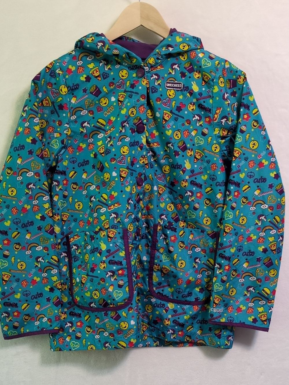 Skechers Emoji & Unicorn Emoji Rain Jacket / Windbreaker Girls Size L / 14-16